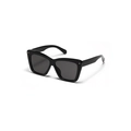 Klassische übergroße Cat-Eye-Sonnenbrille mit dickem schwarzem Rahmen und Goldakzenten - Glänzendes Schwarz / Grau