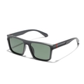 Classic matte black TR90 square polarized sunglasses with sporty red temple accents - Matte Grey