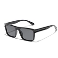Classic black square TR90 polarized sunglasses with stylish blue metal trim on the temples - Glossy Black/Grey Lens