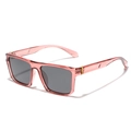 Pink translucent TR90 square polarized sunglasses with dark gray lenses and yellow details - Transparent Jujube Red
