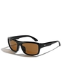 Y2K sporty square sunglasses with glossy black frames and brown tinted lenses - Black Frame Tea Lens