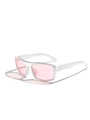 Y2K sporty square sunglasses with white plastic frame and light pink lenses - Silver Frame Pink Lens