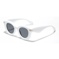 Retro cat eye sunglasses with thick white frame, grey lenses and gold rivets - White Frame Gray Lens