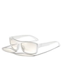 Y2K futuristic square sunglasses in pearl white finish with light transparent lenses - Mercury Silver