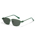 Occhiali da sole vintage quadrati in metallo verde scuro con aste a triangolo cavo - Montatura Verde Lenti Grigie