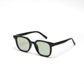 Retro square black frame sunglasses with light green translucent lenses and silver rivets - Black Frame Light Green Lens