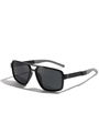 Occhiali da sole polarizzati TR90 stile Y2K con montatura nera oversize e aste sportive - Nero Lucido/Lenti Grigie
