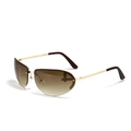 Y2K futuristic rimless cat eye sunglasses with brown gradient lenses and gold metal frames - Gradient Tea