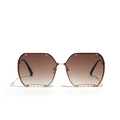 Oversized punk chain rivet sunglasses with gradient lenses and golden metal accents - Brown