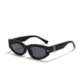Occhiali da sole cat-eye neri alla moda con montatura lucida e dettagli in metallo argento - Nero Lucido / Grigio
