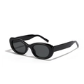 Gafas de sol ovales negras clásicas con lentes gris oscuro y montura retro para hombre - Negro Brillante