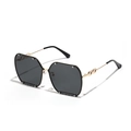 Oversized geometric punk sunglasses with gold chain temples and rivet lens details - All Grey