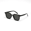 Classic black square frame sunglasses with dark grey lenses and silver rivet accents - Bright Black / Gray