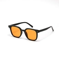 Retro black square sunglasses frame with vibrant orange transparent lenses and silver rivets - Black Frame Orange Lens