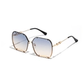 Square punk sunglasses with gradient lenses, gold chain temples, and rivet accents - Blue Yellow Gradient