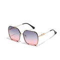 Oversized punk sunglasses with purple gradient lenses and gold chain temple detail - Grey Pink