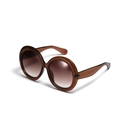 Oversized round tea gradient sunglasses with translucent brown frames and CE certification - Oatmeal Brown