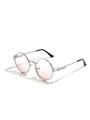 Gafas de sol punk redondas de metal plateado con lentes degradadas rosa claro - Rosa del Milenio