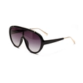 Oversized black frame aviator sunglasses with purple gradient lens and gold accents - Black Frame Dual Grey