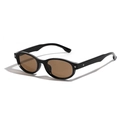 Trendy black oval sunglasses for men and women with dark brown lenses and rivets - Black Frame Tea Lens