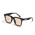 Retro square oversized sunglasses with glossy black frame, champagne lenses and star rivets - Glossy Black / Tea Lenses
