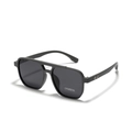 Retro double-bridge black polarized sunglasses with square TR90 ultra-light frame - Matte Grey
