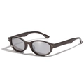 Oval retro sunglasses in dark matte finish with silver rivets and gray tinted lenses - Silver Mirror