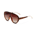 Amber tortoiseshell shield sunglasses with gold metal temples and brown gradient lenses - Tortoise