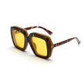 Retro oversized square sunglasses with yellow lenses and tortoise shell temples - Yellow