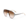 White frame aviator sunglasses with gradient brown lenses and gold metal temples - White Frame Brown Lens