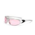 Occhiali da sole sportivi Y2K montatura argento con lenti rosa e dettaglio triangolo nero - Montatura Argento Lente Rosa