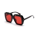 Fashionable oversized square sunglasses featuring thick black frames and red lenses - Red