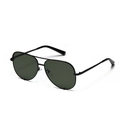 Classic black metal aviator sunglasses with dark lenses and double bridge design - Black Frame Dark Green Lens