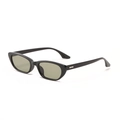 Retro square small frame sunglasses in black with grey lenses and silver metal detail - Black Frame Green Lens