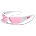 Y2K futuristische Sportsonnenbrille mit weißem Rahmen und hellrosa Gläsern - Millennium-Rosa