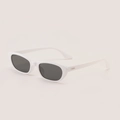 Retro white square cat-eye sunglasses with dark grey lenses and silver metal rivets - White Frame Gray Lens