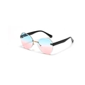 Randlose geometrische Sonnenbrille mit rosa Verlaufsgläsern und Goldsteg für Damen - Blau & Rosa