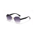 Modische randlose Polygon-Sonnenbrille mit lila Verlaufsgläsern und Goldsteg - Doppelte Graue Linsen