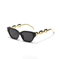 Chic black frame square sunglasses with unique gold metal chain temples and grey lenses - Bright Black / Gray