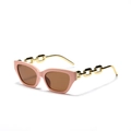 Pink oversized square sunglasses with gold metal chain arms and dark brown lenses - Pink Frame Tea Lens