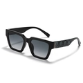 Vintage oversized square sunglasses with black frames and retro pattern on temples - Bright Black / Gradient Gray
