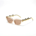 Retro champagne oversized square sunglasses with gold metal chain temple design - Tea Frame Tea Lens