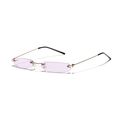 Trendy rimless narrow sunglasses with purple lenses and slim golden metal frames - Purple