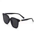 Classic oversized black sunglasses with gold metal rivets and dark grey tinted lenses - Bright Black / Gray