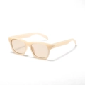 Fashionable beige oversized square sunglasses with brown tinted lenses and gold rivets - Milk Tea