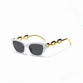 White square frame sunglasses with gold metal chain arms and dark gray lenses - White Frame Gray Lens