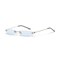 Retro rimless oval sunglasses with light blue lenses and slim golden metal temples - Blue