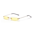 Randlose ovale Sonnenbrille mit transparenten gelben Gläsern und goldenem Metallgestell - Gelb