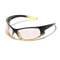 Y2K futuristic cycling sunglasses with black and yellow frames and star details - Black Yellow Gradient Pink Lens