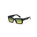 Y2K square black sunglasses with green gradient lenses and gold hexagonal rivets - Black Frame Yellow Green Gradient Lens